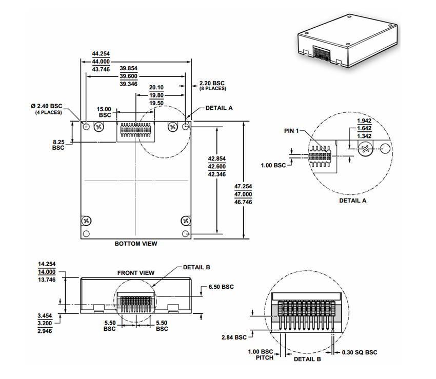 Dimension Of 2-Axis North-Seeking MEMS Gyro